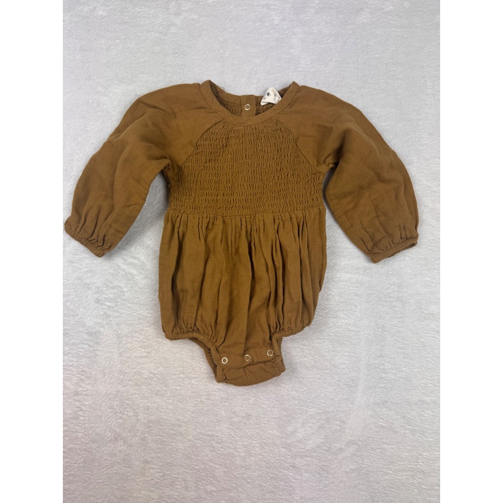 Kate Quinn Brown Organic Cotton Smocked Long Sleeve Bubble Romper 12-18M